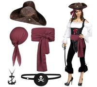 Alaoo 5 Pièces Ensemble d'Accessoires de Costume de Pirate, Bandana de Pirate, Ceinture, Collier, Bague, Cache-Œil, Accessoires de Costume de Pirates Pour Costume de Carnaval d'Halloween