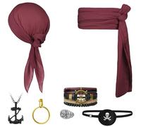 Alaoo 5 Pièces Ensemble d'Accessoires de Costume de Pirate, Bandana de Pirate, Ceinture, Collier, Bague, Cache-Œil, Accessoires de Costume de Pirates Pour Costume de Carnaval d'Halloween