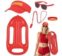 Alaoo 5Pcs Costume de Sauveteur Homme Femme,Comprenant Accessoires de Nageur Gonflable, VisièRe Rouge RéGlable,Sifflet, Bracelet,Lunettes Soleil pour Deguisement Plage Per Adultes Halloween Carnaval