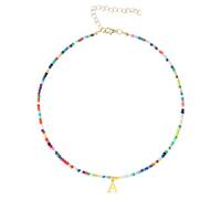 Alaoo Boho Collier de perles colorées avec pendentif lettre A, bijoux colorés pour femme, cadeaux de bijoux faits à la main pour femme