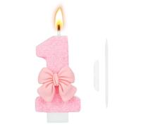 Alaoo Bougies d'anniversaire 1 Ans pour Filles, 3D Rose avec nœud, A | Bougies d'anniversaire Numéro, Bougies Gâteau Topper Decoration, Bougie Scintillante pour Les Enfants Adultes