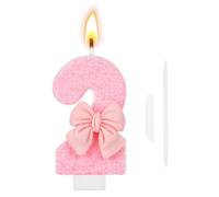 Alaoo Bougies d'anniversaire 2 Ans pour Filles, 3D Rose avec nœud, A | Bougies d'anniversaire Numéro, Bougies Gâteau Topper Decoration, Bougie Scintillante pour Les Enfants Adultes