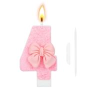 Alaoo Bougies d'anniversaire 4 Ans pour Filles, 3D Rose avec nœud, A | Bougies d'anniversaire Numéro, Bougies Gâteau Topper Decoration, Bougie Scintillante pour Les Enfants Adultes