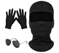 Alaoo Cagoule Chaude Hiver Coupe-Vent, Casquette Noire Cagoule, Masque sans Visage avec Gants Lunettes De Soleil, Masque Respirant Élastique pour Noël Carnaval Fête Ski Motocyclisme Cyclisme,3pcs