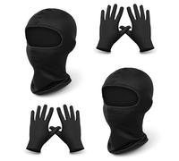 Alaoo Casquette Noire Cagoule, Masque sans Visage avec Gants, Masque Respirant Élastique, Masque Noir Deguisement pour Halloween Mascarade Carnaval Fête Cosplay Ski Motocyclisme Cyclisme,4 pièces