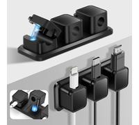 Alaoo Clips Câble Organisateur Bureau, 6 Pcs Organisateurs de Câbles Magnétiques avec 2 Pcs Base Fixe, Range Câbles Silicone Fixe pour Câbles de Chargeur/Souris/Écouteur/Ustensiles de Cuisine, Noir