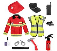 Alaoo Costume de Pompier, Générique Deguisement Policier Enfant,11pcs Jouet pour Enfants avec pour Halloween ou Carnaval, Pompier Jeu De Rôle, L'éducation Aux Exercices D'incendie