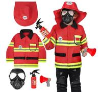 Alaoo Costume de Pompier, Set De Costume De Deguisement Pompier,5pcs Jouet pour Enfants avec pour Halloween ou Carnaval, Pompier Jeu De Rôle, L'éducation Aux Exercices D'incendie
