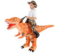 Alaoo Costume Gonflable de Dinosaure Camouflage, Costume Dinosaure Adulte(Chapeau Inclus), Costume Gonflable Raptor, pour Fête d'halloween, Fête de Noël, Cosplay Unisexe, Adulte-Orange