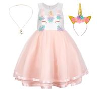 Alaoo Deguisement de Princesse Licorne, Robe Princesse avec Accessoires | Robe Princesse Fille avec Collier Accessoires, Princesse Costume pour Anniversaire Fête Mariage Halloween Carnaval Cosplay
