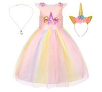 Alaoo Deguisement de Princesse Licorne, Robe Princesse avec Accessoires | Robe Princesse Fille avec Collier Accessoires, Princesse Costume pour Anniversaire Fête Mariage Halloween Carnaval Cosplay