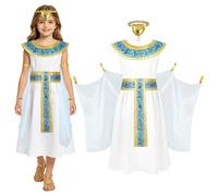 Alaoo Deguisement Egyptien Fille, 4 pcs Tenue Carnaval Égypte Fille avec Accessoires et Bandeaux Robe Princesse Égyptienne, Costume Égyptien pour Filles Noël Halloween Anniversaire Fête Cosplay,S