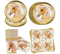 Alaoo Juego Vajilla Fiesta Caballos,52 Caballos Vajilla Para Fiesta,Caballo Vajilla Con Platos,Vasos,Servilletas,Para Decoración Cumpleaños Caballos,Fiestas Cumpleaños Infantiles