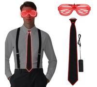 Alaoo Lot de 2 Cravate lumineuse et Lunettes LED pour Fête Glowing Set pour Fête de Noël Anniversaire Carnaval Rave Soirée Disco Festival Fête Décorations,Rouge