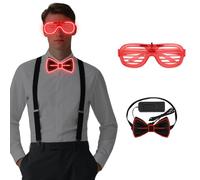 Alaoo Lot de 2 Lunettes Lumineuses à nœud papillon lumineux, Lunettes LED pour Fête Glowing Set pour Fête de Noël Anniversaire Carnaval Rave Soirée Disco Festival Fête Décorations,Rouge