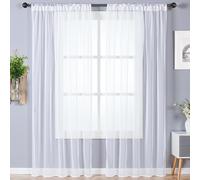 Alaoo Lot de 2 Panneaux Rideau, 142x230cm Rideaux Voilages, Blanc | Panneaux de Rideau Passant par Tringle, Rideaux Courts Semi-Transparents, Tulle Organza Décoration Intérieur Salon