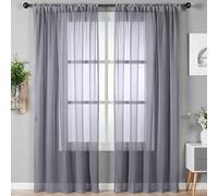 Alaoo Lot de 2 Panneaux Rideau, 142x230cm Rideaux Voilages, Gris | Panneaux de Rideau Passant par Tringle, Rideaux Courts Semi-Transparents, Tulle Organza Décoration Intérieur Salon