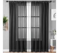 Alaoo Lot de 2 Panneaux Rideau Passant Tringle, 142 * 135cm Rideaux Voilages Blanc,Rideau Courts Semi-Transparent Intérieurs,Rideau Court Organza Tulle Décoration D'intérieur de Fenêtre de Salon,Noir