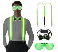Alaoo Lot de 3 bretelles et nœud papillon lumineux à LED pour homme, Lunettes LED pour Fête Glowing Set pour Fête de Noël Anniversaire Carnaval Rave Soirée Disco Festival Fête Décorations,Vert