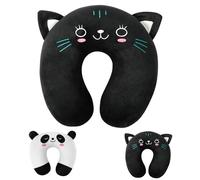 Alaoo Oreiller de Voyage Enfant Adulte, Coussin de Cou Formé en U Coussin de Voyage Ultra-Doux Animal Mignon,Oreiller Pratiques et Portables en Forme de U pour Voyage, Avion,Train, Bureau,Chat Noir