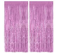 Alaoo Rideau Métallique,2 pièces 1m x 2 m Scintillants Rose Franges en Aluminium,Facile à Installer,Rideaux Franges Tinsel Fond pour Fête, Photo, Décoration,Mariage,Anniversaire
