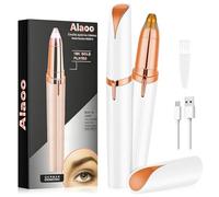 Alaoo Tondeuse à sourcils pour femme, rechargeable et portable, sans douleur, rasoir électrique pour sourcils, visage, joues, lèvres, peluches, champagne doré，Blanc