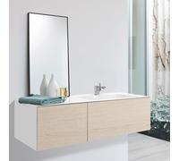 Alape WP.Folio9 Plan de toilette, 1254x350x500mm, meuble sous-lavabo 2 tiroirs, lavabo avec trou pour robinet, 5159816000, Couleur: Décor bois chêne brossé