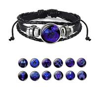 Alapek Bracelet signe du zodiaque esprit, bracelet de manifestation, bracelet de manifestation sereine, multicouche réglable douze bracelets en cuir constellation du zodiaque, 7 +3 inch / 18 + 7 cm,