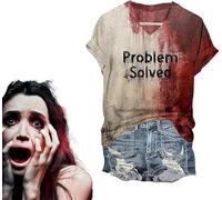 Alapek T-shirt « I'm Fine Bloody Shirt,Bloody Problem Solved », « Im Fine Bloody Shirt » Halloween en tissu pour hommes T-shirts d'horreur T-shirts drôles cadeaux, sable, L