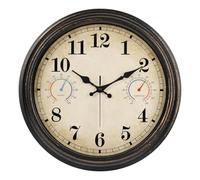 Alarllok Grande horloge d'extérieur de 40,6 cm avec thermomètre et hygromètre, horloge murale étanche pour intérieur et extérieur pour terrasse, piscine, décoration de jardin - Bronze rétro