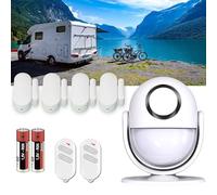 Alarme de Camping Car - 100% Autonome - Sirène 125 DB Détecteur de Mouvement - 4 Détecteurs d'ouverture- 2 Télécommandes - 8 Autocollants - Alarme Maison