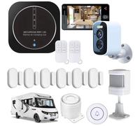 Alarme de Camping Car - WIFI/4G - Surveillance 24h/24h -1 Camèra de Surveillance Autonome - Adapté aux cloison Alu/Polyeste - 2 Sirènes - Pas de Fausse Alarme - Expédiée programmée