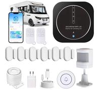 Alarme de Camping Car - WIFI/4G - Surveillance 24h/24h - Alerte sur téléphone - 2 Sirènes - Basse consommation - Adapté aux cloison Alu/Polyeste - Pas de Fausse Alarme - Expédiée programmée