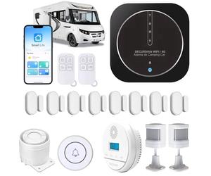 Alarme de Camping Car - WIFI/4G - Surveillance 24h/24h - Alerte sur téléphone - 2 Sirènes - Basse consommation - Adapté aux cloison Alu/Polyeste - Expédiée programmée - Détection Monoxyde de Carbone
