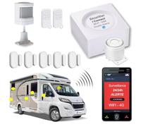 Alarme de Camping Car - WiFi et/ou 4G (SIM) - Alim 5V - Surveillance 24h/24h - 2 Sirènes 130 DB - 5 Détecteurs de Portes et fenêtres - 1 détecteur de Mouvement - 2 Télécommandes