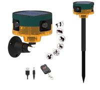 Alarme de capteur de Mouvement Solaire extérieur - détection de Mouvement à 360 degrés, aboiements de Chien et Coups de feu, générateur de Bruit 2 * 130dB, Dites Adieu aux intrus (Jaune)