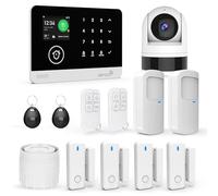 Alarme Domestique sans Fil WiFi/4G avec Caméra de Surveillance WiFi Intérieure 1080P, Système D'alarme Domestique Alerte par Application, Détecteur Mouvement,Compatible avec Alexa et Google