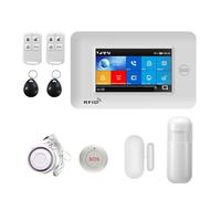 Alarme Intelligente 4.3 Pouces, Écran Tactile Complet, sans Fil, 433MHz, GSM, Système D'alarme De Sécurité Anti-cambriolage avec Détecteur De Fumée, Kits De Boutons SOS,Contrôle d'alarme Complet