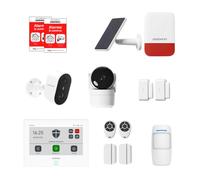 Alarme Maison Connectée sans Abonnement - Daewoo Security Smart Protect Remote Essential avec Caméras HD, Sirène Solaire et 4 Contacteurs de Porte - Compatible Alexa & Google Home