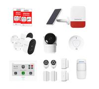 Alarme Maison Connectée sans Abonnement - Daewoo Security Smart Protect Safety Essential avec Caméras HD, Sirène Solaire, Détecteur de Fumée et 4 Contacteurs de Porte - Compatible Alexa & Google Home