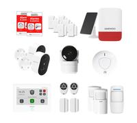 Alarme Maison Connectée sans Abonnement - Daewoo Security Smart Protect Safety Max avec Caméras HD, Sirène Solaire, Détecteur de Fumée et 8 Contacteurs de Porte - Compatible Alexa & Google Home