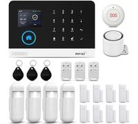 Alarme Maison sans Fil, 100dB Super Fort Alarme Maison avec 8 Alarme Porte et de Fenêtre 1 Alarme avec Sirène 3 Télécommande 4 Alarme Detecteur de Mouvement Kit Alarme pour Alarme Garage/Camping Car