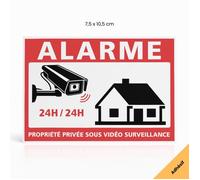 Alarme propriété privée sous vidéo surveillance 24h/24 panneau de signalisation autocollant - Adhésif - 105 x 75 mm