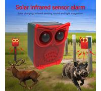 Alarme solaire extérieure étanche avec détecteur de mouvement, sons de chiens qui aboient et de coups de feu, répulsif pour animaux, dissuasion des ratons-laveurs, des ours et des coyotes Rouge