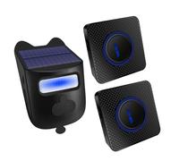 Alarme solaire sans fil pour allée - Résistant aux intempéries - Détecteur de mouvement - Carillons - Système d'alerte de sécurité monté soi-même (1 capteur et 2 sonnettes)