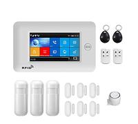 Alarmes Maison, PG106 4G 433 MHz sans Fil GPRS écran Tactile Smart Home systèmes d'alarme de sécurité antivol avec sirène détecteur fumée capteur Porte(Set-D)