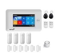 Alarmes Maison, PG106 4G 433 MHz sans Fil GPRS écran Tactile Smart Home systèmes d'alarme de sécurité antivol avec sirène détecteur fumée capteur Porte(Set-F)