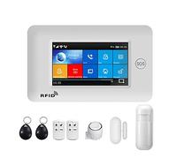 Alarmes Maison, PG106 4G 433 MHz sans Fil GPRS écran Tactile Smart Home systèmes d'alarme de sécurité antivol avec sirène détecteur fumée capteur Porte(Set-B)