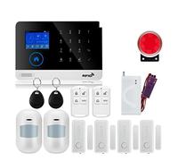 Alarmes Maison, Tuya GSM Protection de sécurité à Domicile système d'alarme Intelligent écran Tactile Kit antivol Application Mobile télécommande RFID Bras et désarmer(W2B16)