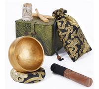 alasemo Bol Tibetain Chantant Lot, Contient du Palo Santo et de la Sauge Blanche de Californie, 8CM Bol de Meditation pour Yoga, Méditation et Détente, En Laiton, Livré Avec un Coffret Cadeau.